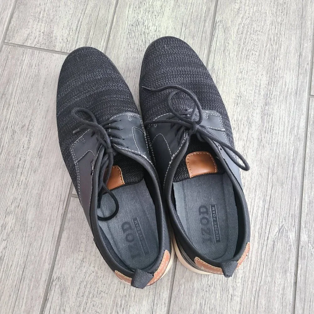 IZOD mens memory foam drift black knit casual oxford style lace up shoes size 11